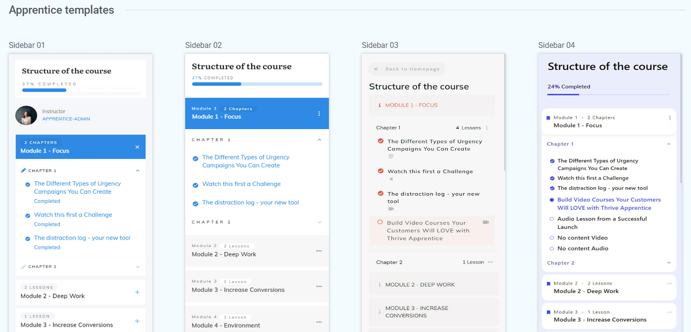 thrive apprentice - navigation sidebar