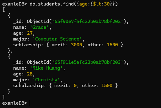 mongosh - Comparison Query Operators