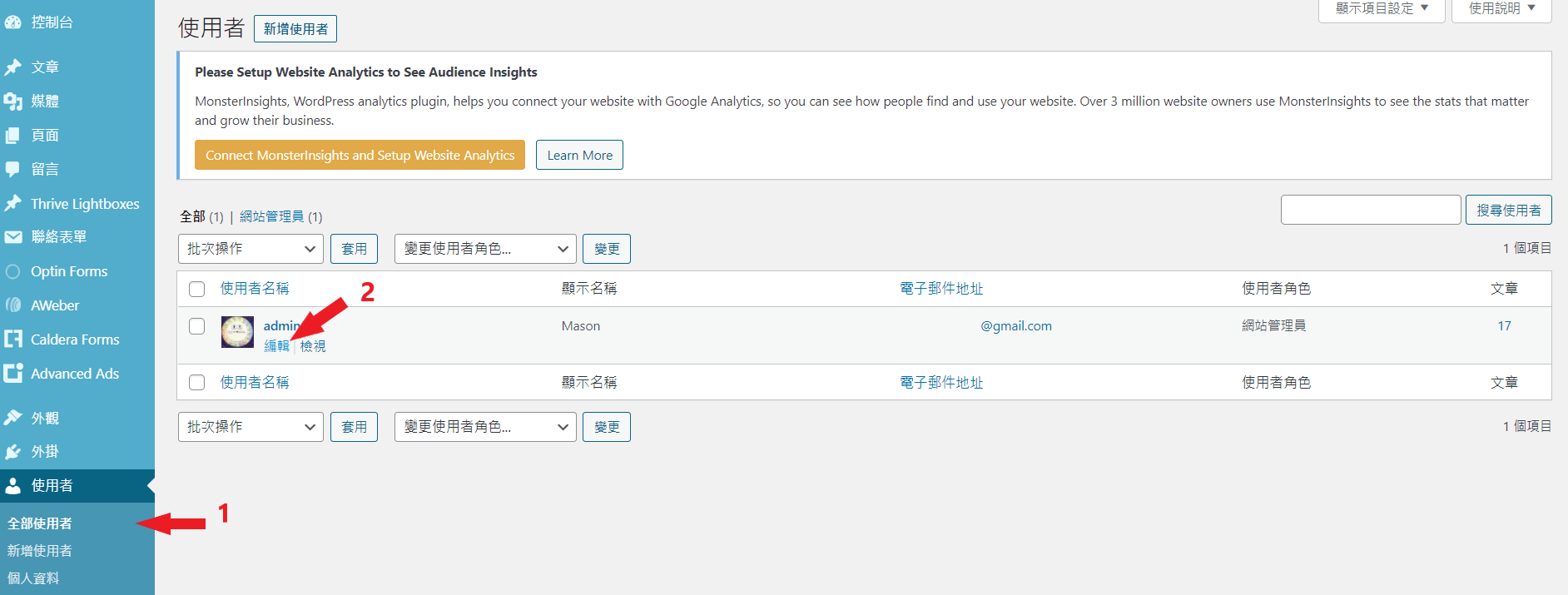 Wordpress使用者編輯