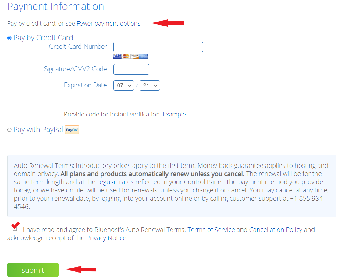 bluehost - payment