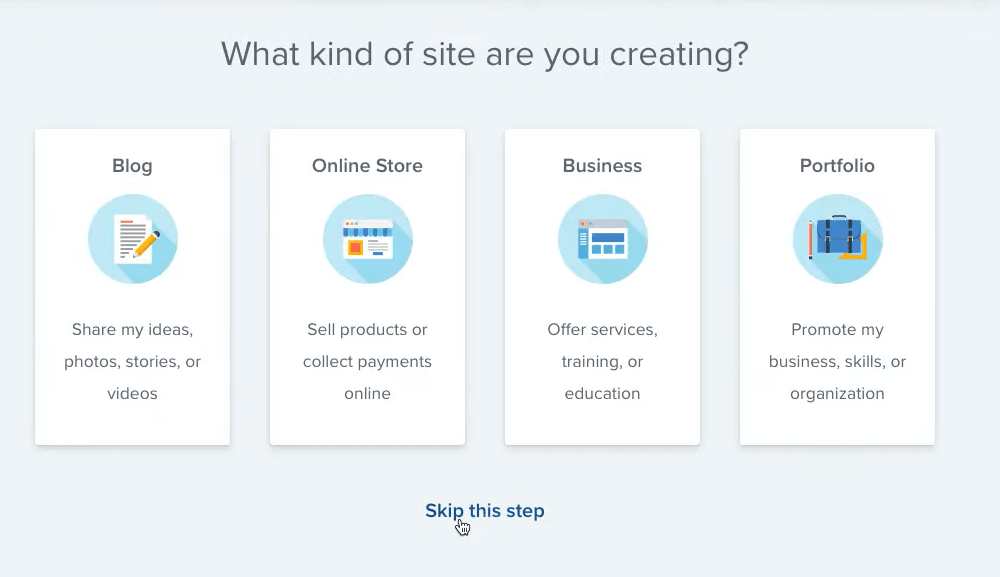 bluehost - “skip this step”