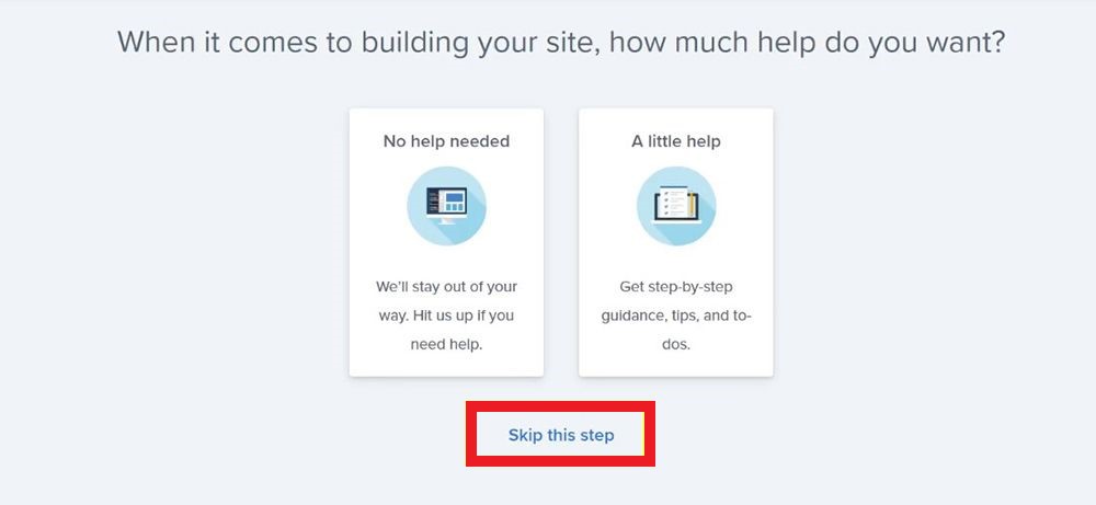 bluehost - “skip this step”