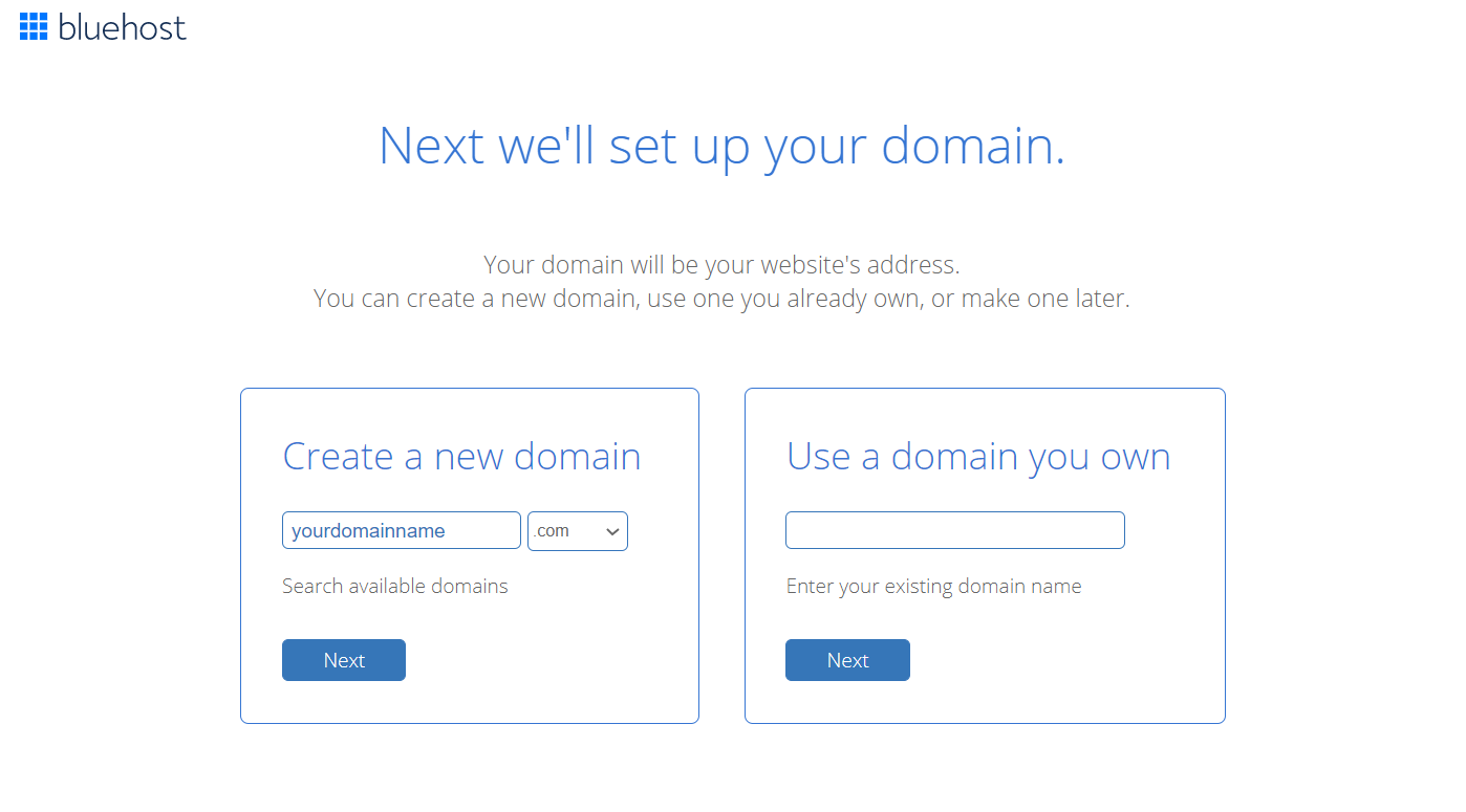 bluehost- domain name