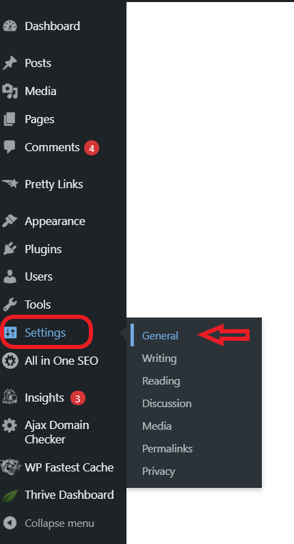 wordpress dashboard - settings - general